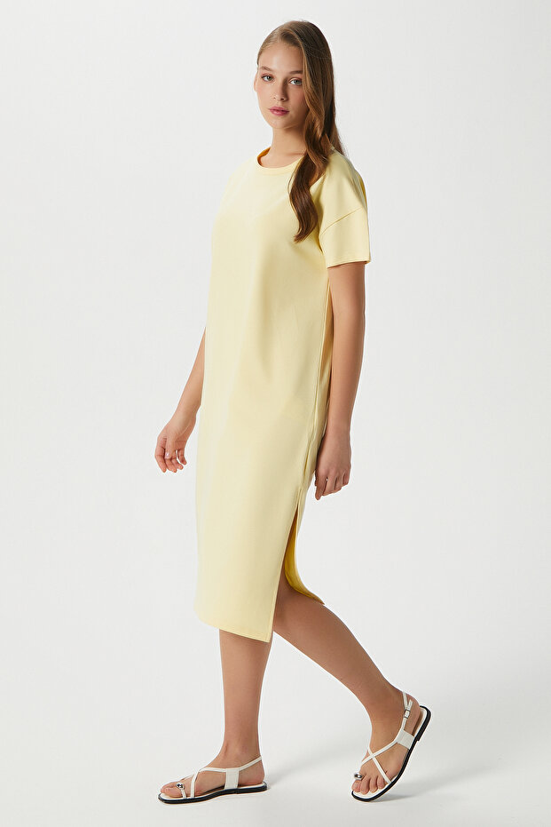 Women's Alissa Slit Yellow Combed Cotton Dress 15171