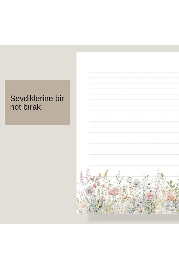 Tarla Çiçekleri Mektup Not Kağıdı, +5 Düz kağıt +5 Çizgili Kağıt (A4 Boyut) - 2