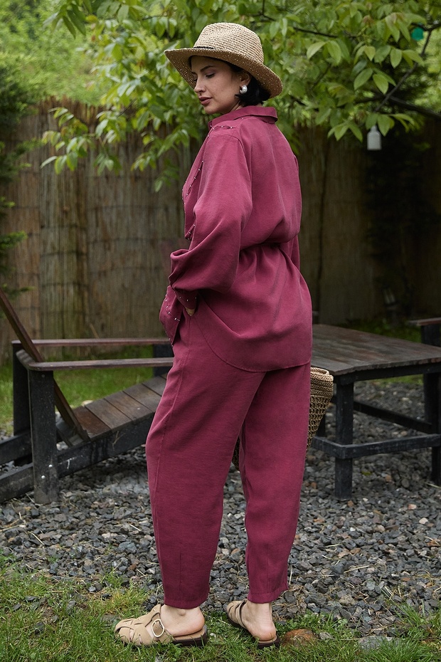 Burgundy Double Suit with Full Stitching