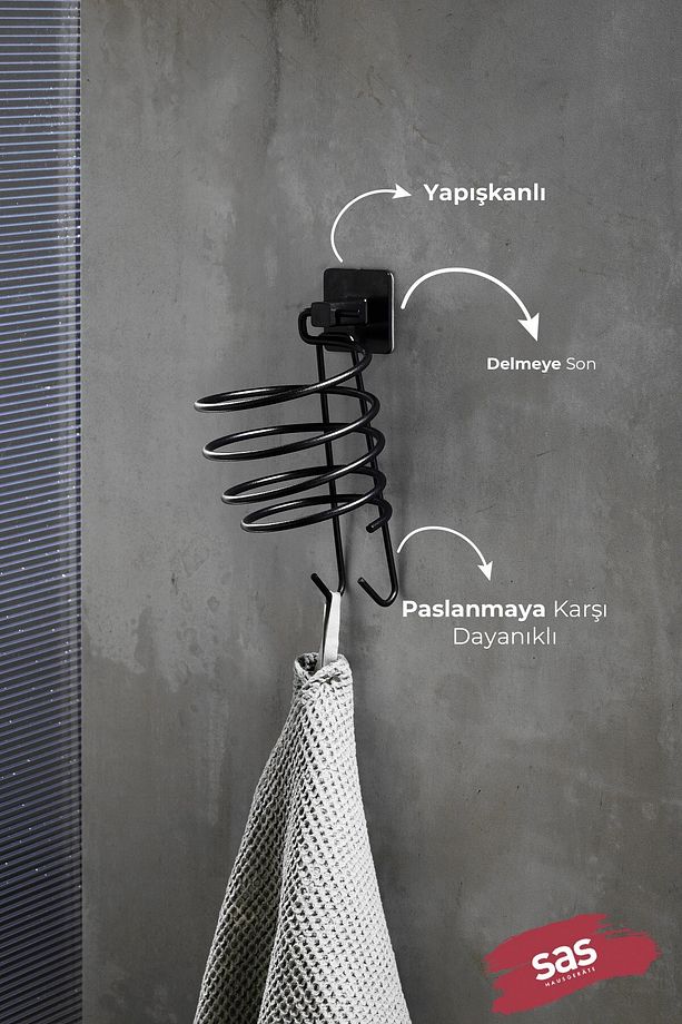 Yapışkanlı Saç Kurutmalık Siyah , Sihirli Yapışkanlı Siyah Saç Kurutma Makine Askısı Y-01 - 2