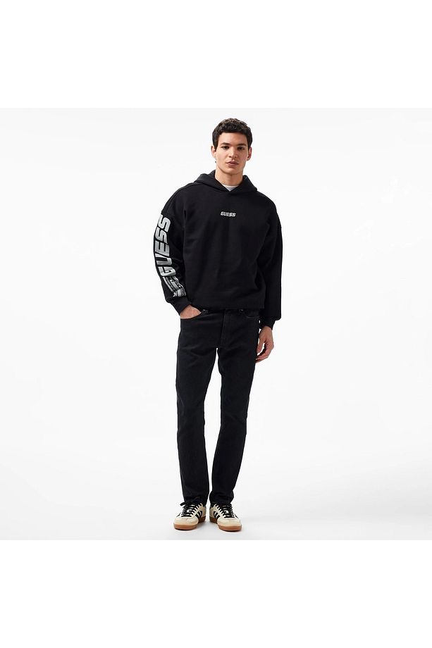 Erkek Önü Ve Kolları Logolu Oversize Siyah Sweatshirt - 3