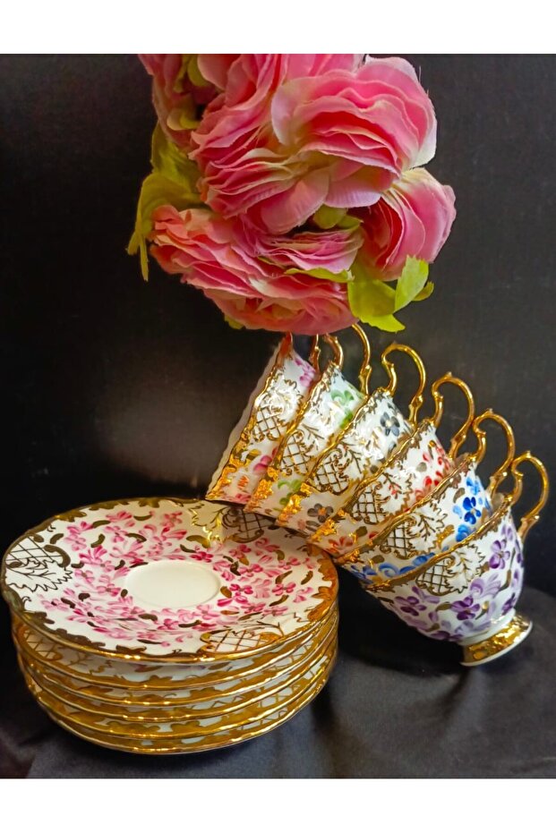 K.Çi̇çek Porcelain Hand Decorated Painting Cup Set