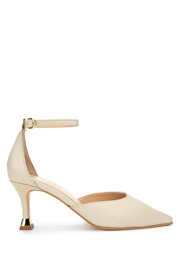 Women's Genuine Leather Beige Heeled Shoes
