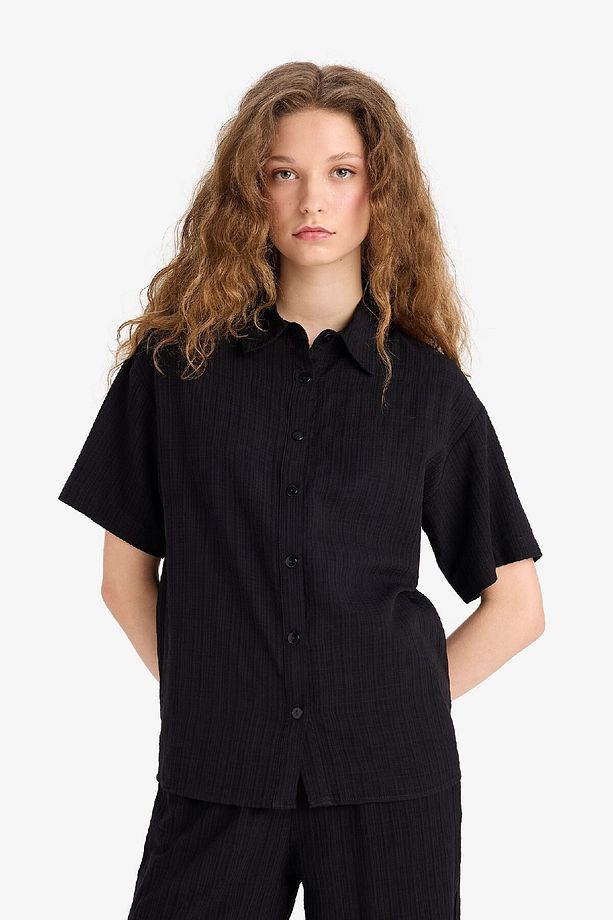 Oversize Geniş Kalıp Basic Düz Kısa Kollu Gömlek A9135AX25SM - 4