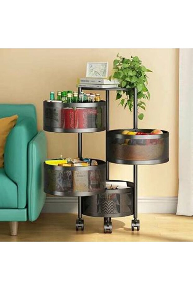 Four-tier movable metal storage shelves for the kitchen, bathroom, or bedroom. Measurements are shown in the pictures.