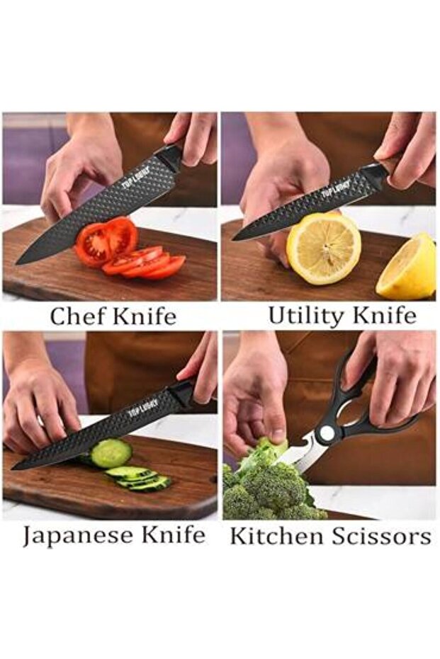 طقم سكاكين المطبخ مع قاعده لون أسود - 7