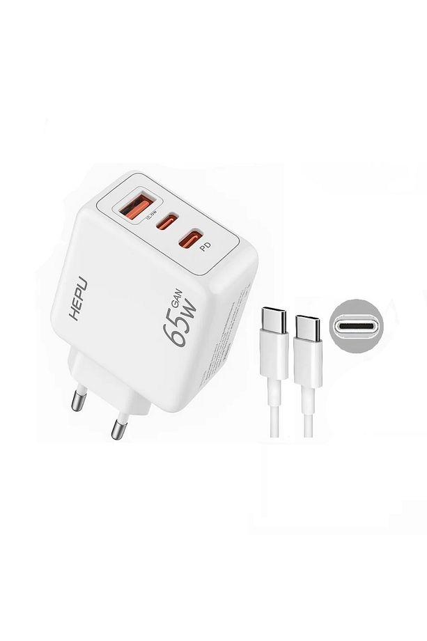 Hepu Hp-c37 65 Watt Gan Şarj Adaptörü 3-port Fast Charger Hızlı Şarj Adaptörü 100 Cm Kablo - 1
