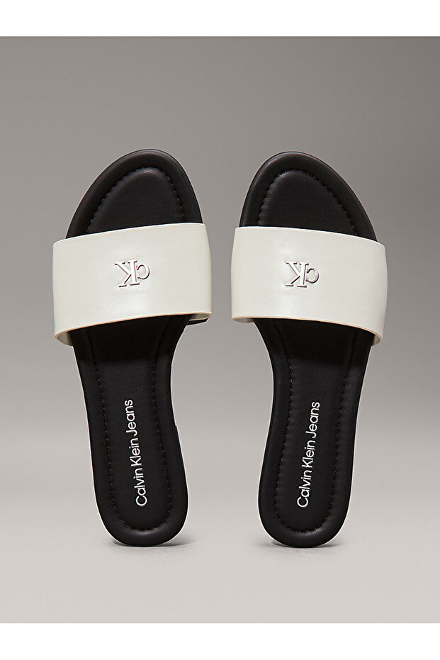 Kadın Beyaz - Kahverengi Düz Sandalet - 3