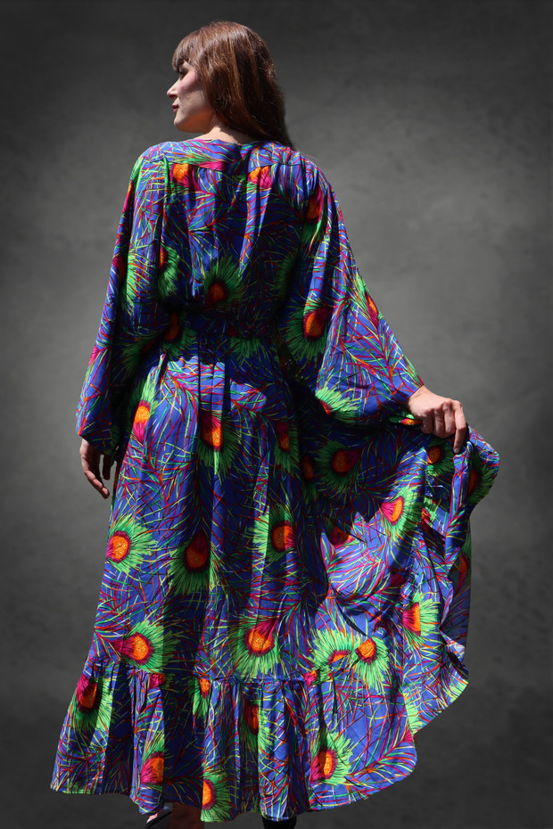 PEACOCK BOHO STİL VİSKON ELBİSE - mor - 5