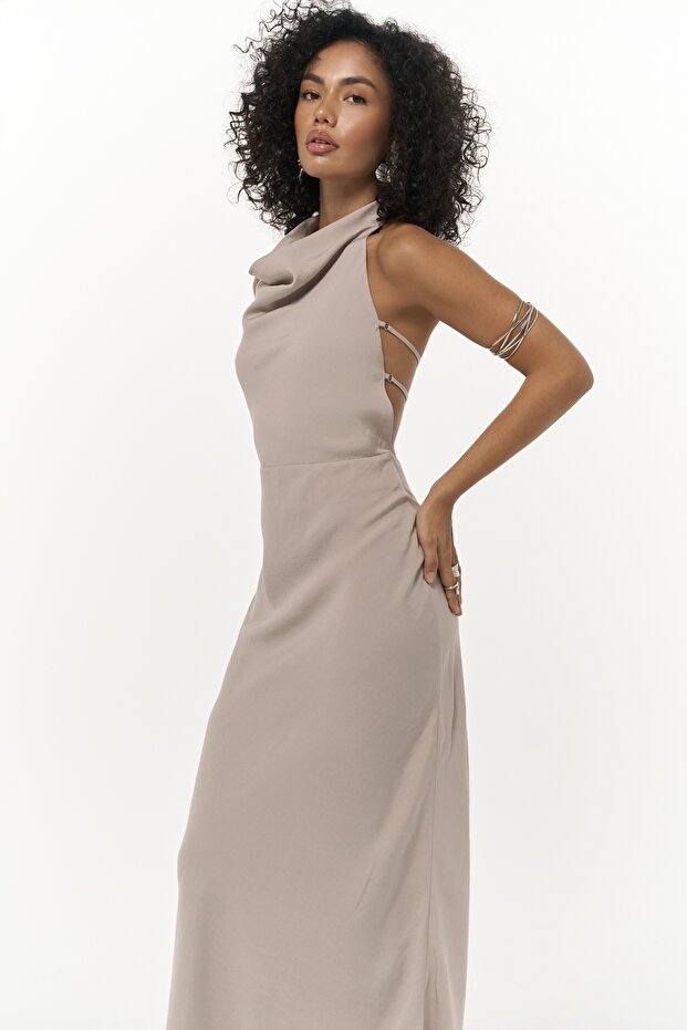 Loretta Sırt Dekolteli Vizon Uzun Elbise - 4