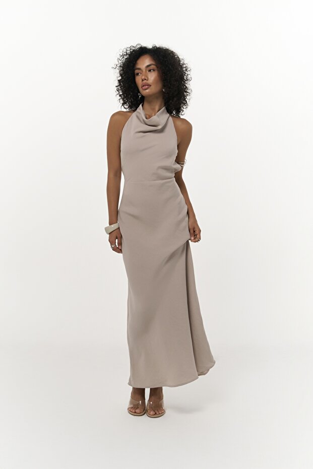 Loretta Sırt Dekolteli Vizon Uzun Elbise - 3