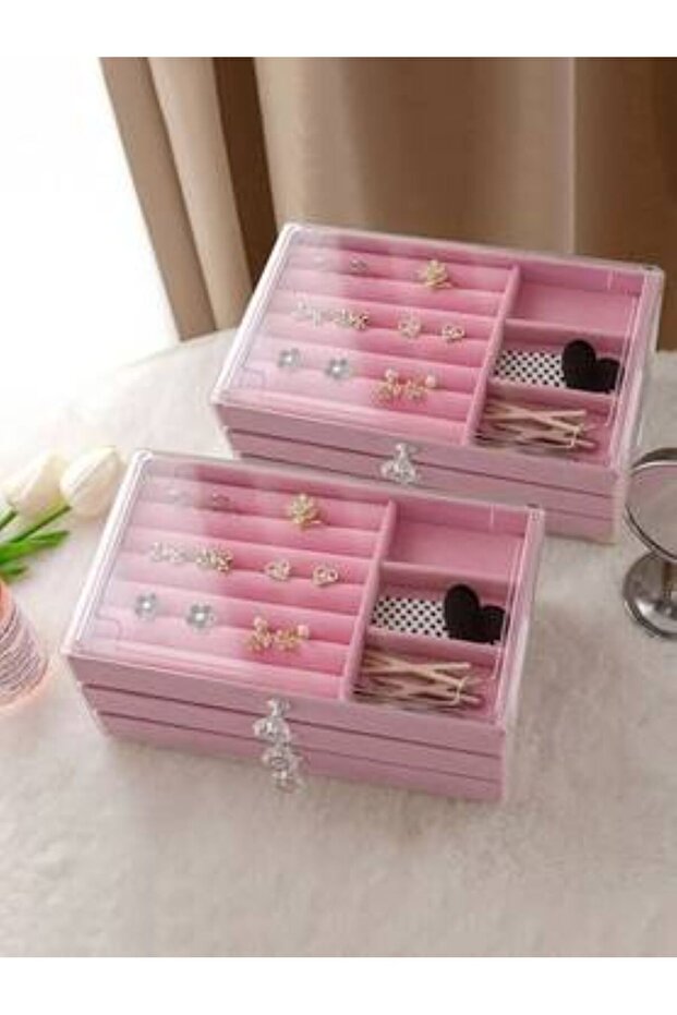 3-Tier Accessory Organizer with Acrylic Cover, Pink