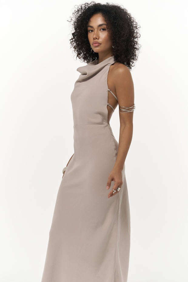 Loretta Sırt Dekolteli Vizon Uzun Elbise - 1