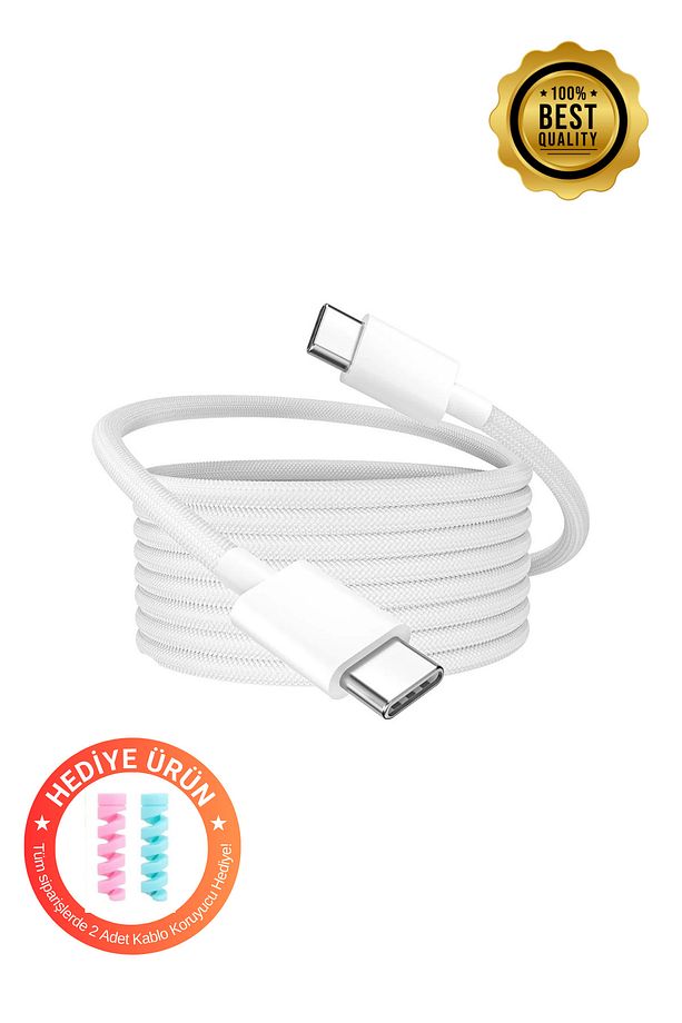 240W Destekli 2M TYPE-C(USB-C)/TYPE-C(USB-C) Iphone Samsung Oppo ve X Uyumlu Hızlı Şarj Kablosu W - 1
