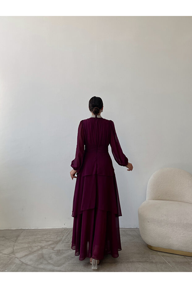 Stoned Ruffle Detail estélyi ruha - 5