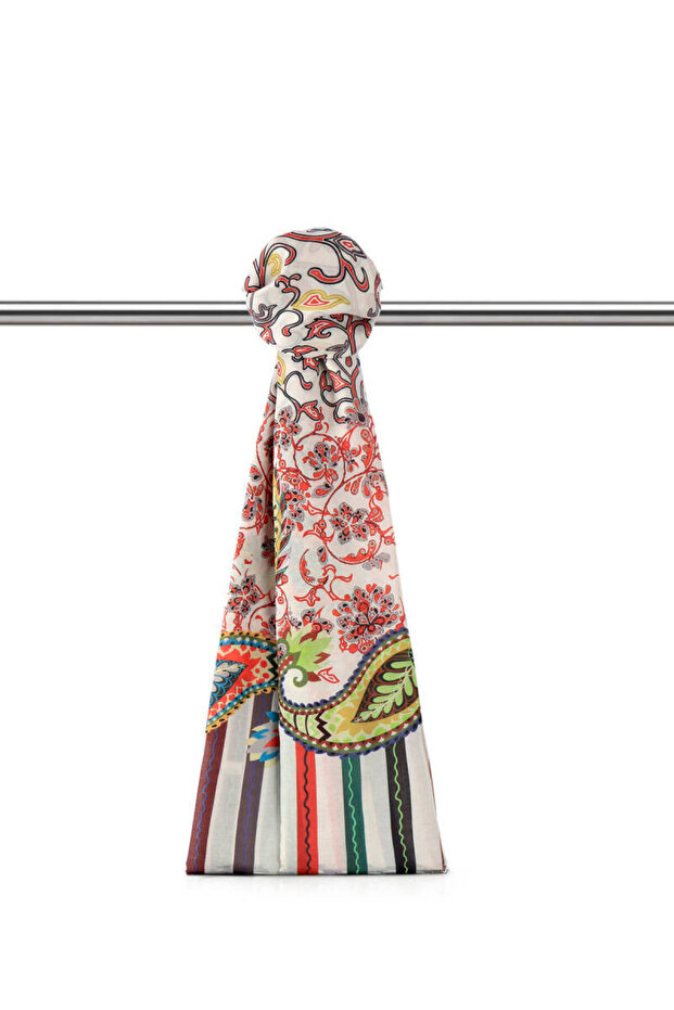 شال ناعم بنمط اللبلاب الكريمي - 1