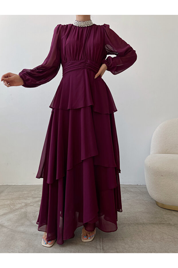 Stoned Ruffle Detail estélyi ruha - 3