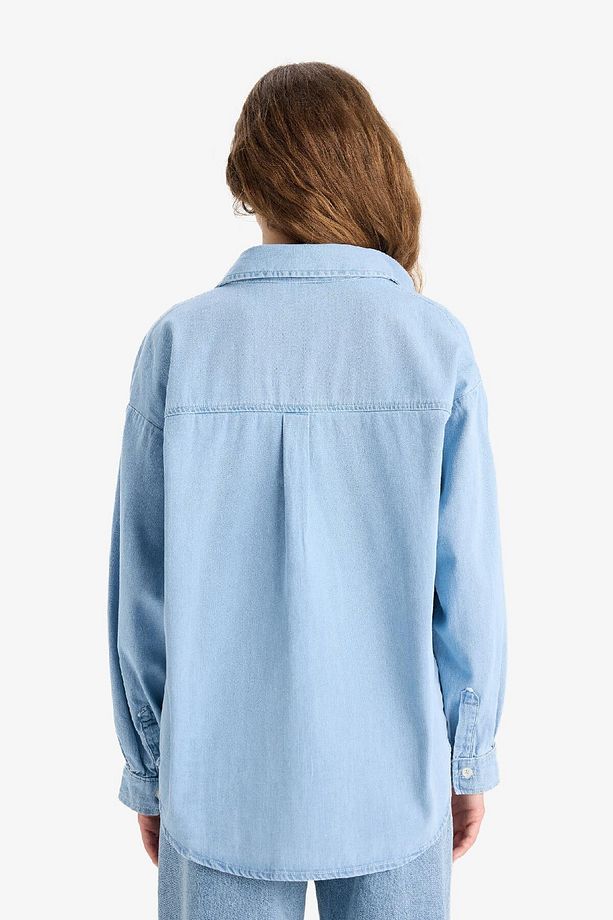 Oversize Geniş Kalıp Tek Cepli Jean Gömlek D8667AX25SP - 6