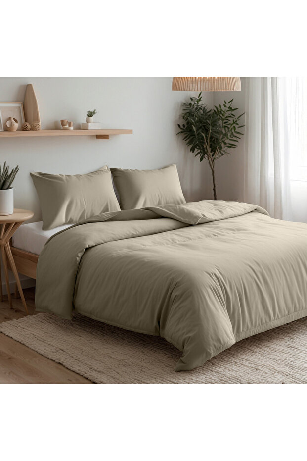 3-Piece Duvet Cover Set, 100% Cotton Luxury Sateen, Stone