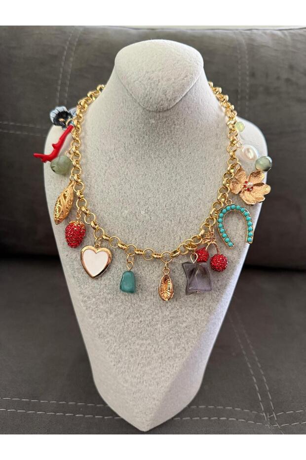 Gold Metal Chain Necklace with Charm Detail