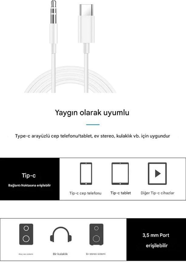 Type-C To Aux 3.5mm Audio Ses Kablosu Araba Ses Kablosu - 8