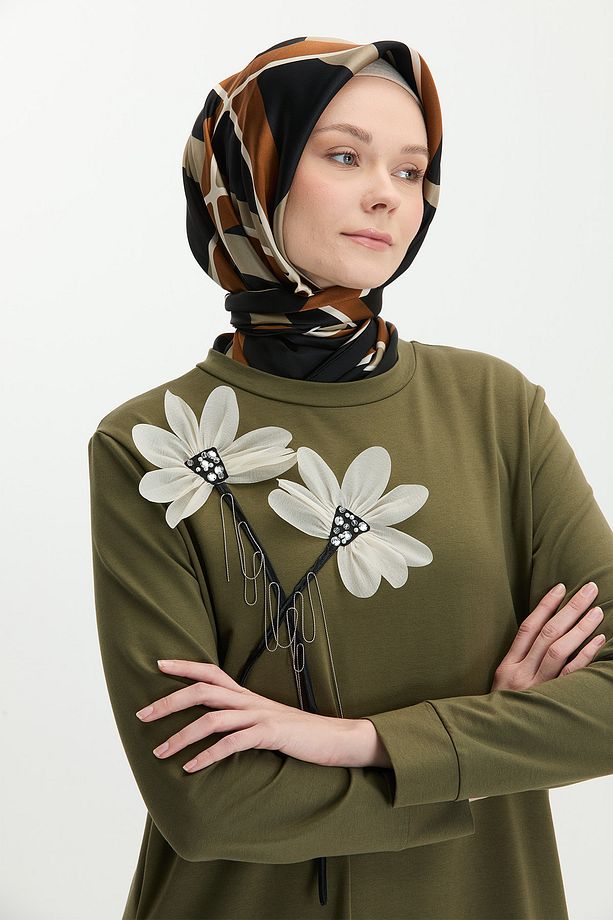 Çiçek Motifli Basic Elbise - 5