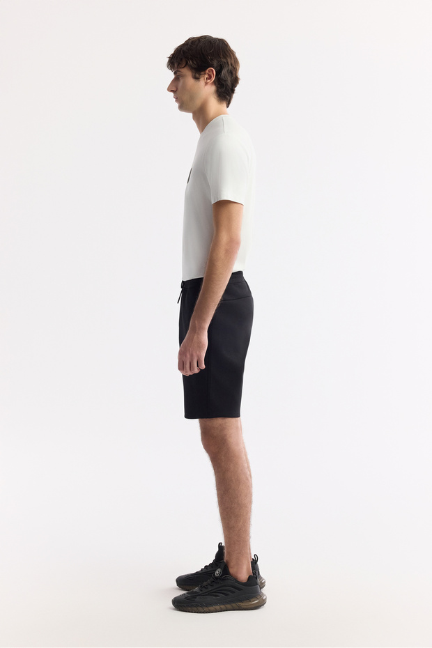 Erkek Regular Fit Siyah Beli Lastikli Bağcıklı Bi-Stretch İnterlok Şort A51Y3631 - 2