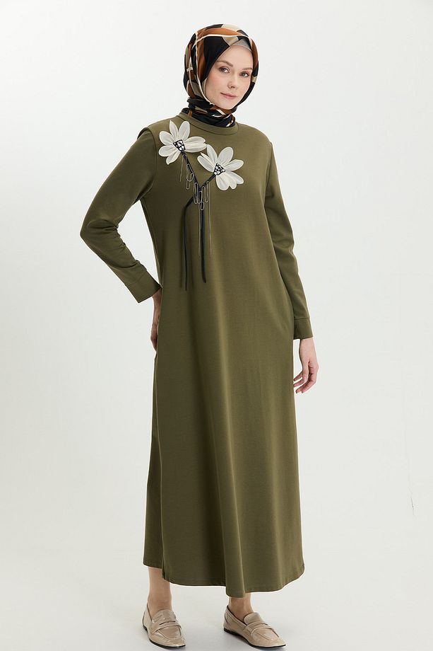 Çiçek Motifli Basic Elbise - 3