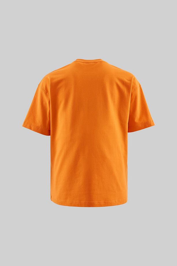 Erkek Solid Basic Pamuklu Oversize Turuncu Tişört - 4