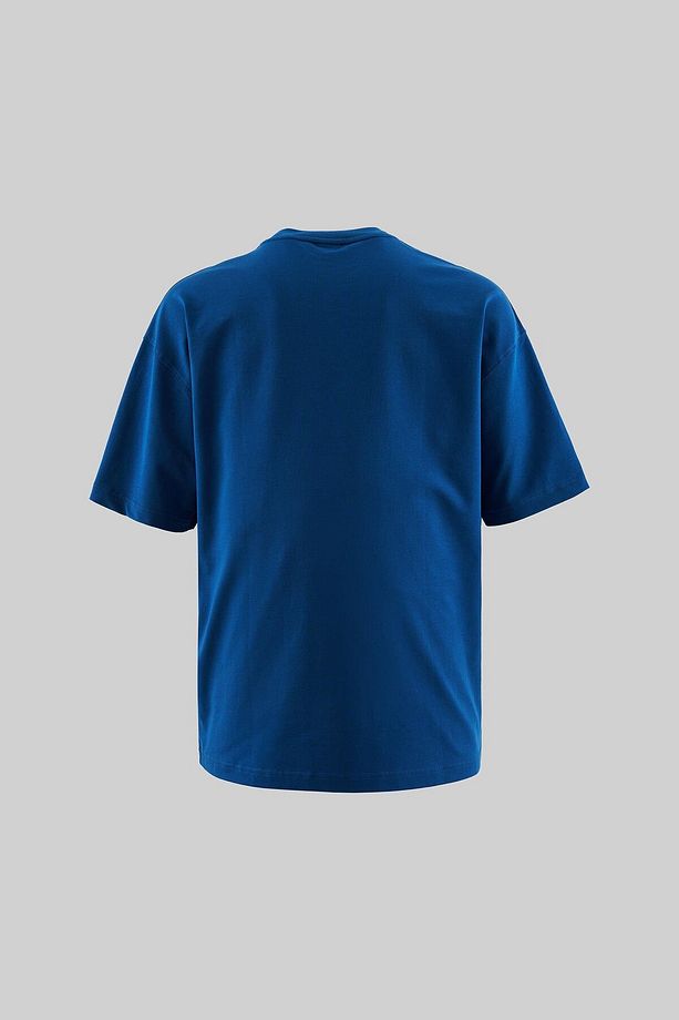 Erkek Basic Pamuklu Oversize İndigo Tişört - 4