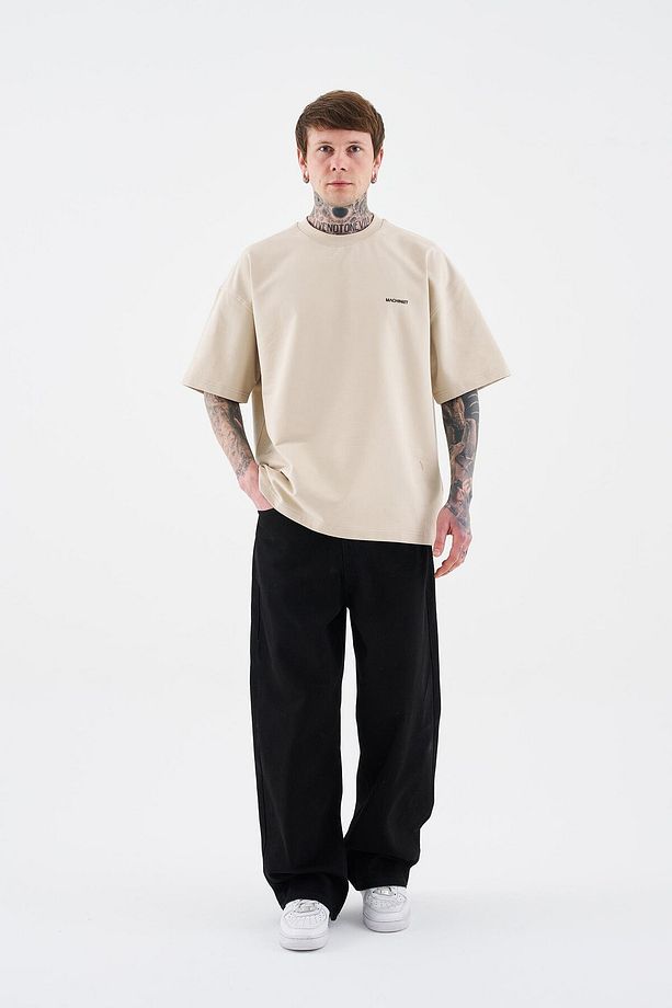 Erkek Basic Pamuklu Oversize Açık Bej Tişört - 6