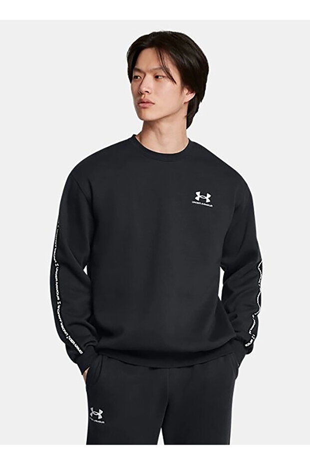 Ua Icon Fleece Crew Taping Men's Casual Sweatshirts 1389357-001 Black