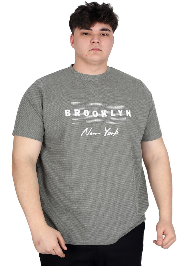 تي شيرت رجالي مقاس XL كبير الحجم مطبوع عليه BROOKLYN WAFFLE U25002 كاكي