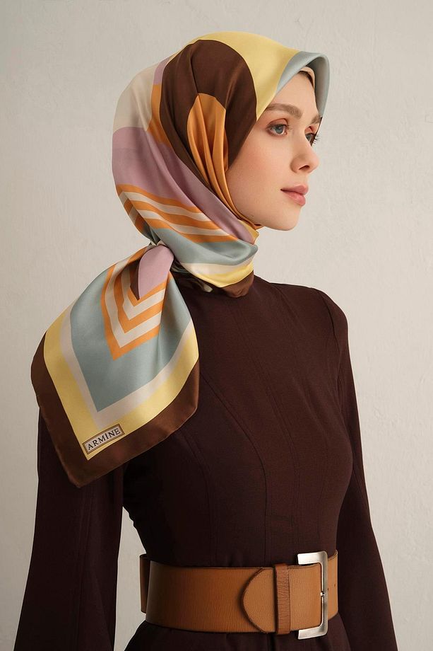 Desenli Saf Ipek Twill Eşarp 9313- 81 - 2