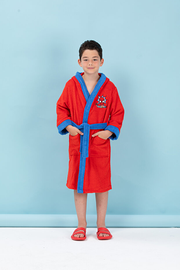 رداء حمام سبايدرمان مرخص باللون الأحمر - 4