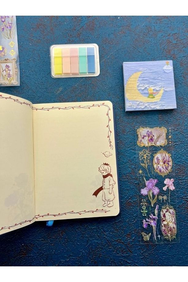Özel Tasarım Küçük Prens 3 Parça (Defter+Post-it+İndeks) Mavi Set/ Index/ Post-it /Defter/ Yapışkanl - 6