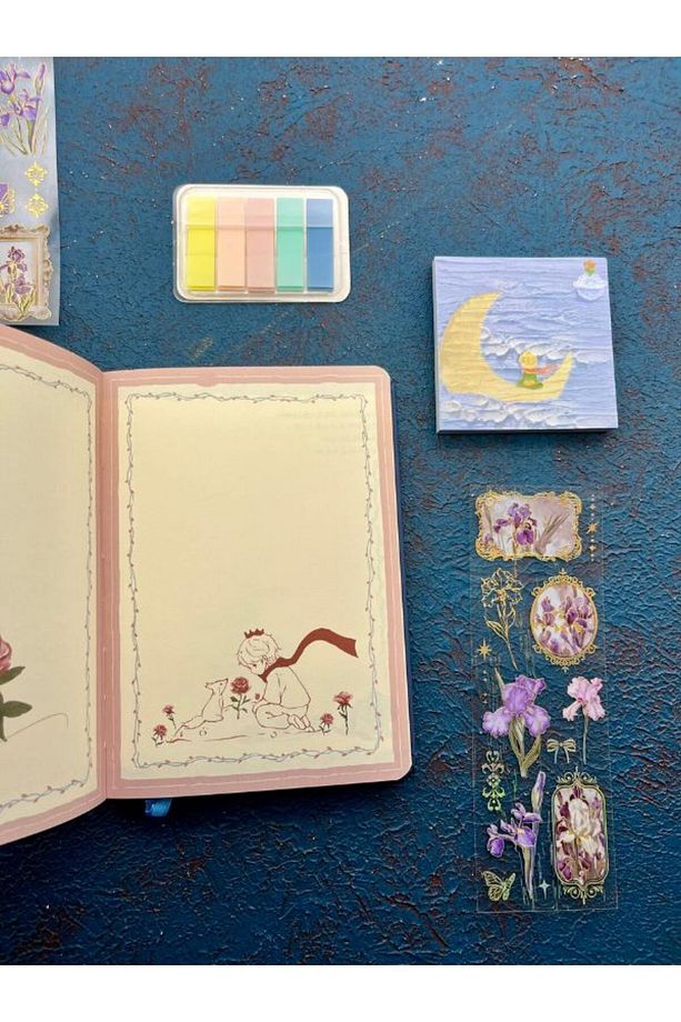 Özel Tasarım Küçük Prens 3 Parça (Defter+Post-it+İndeks) Mavi Set/ Index/ Post-it /Defter/ Yapışkanl - 5