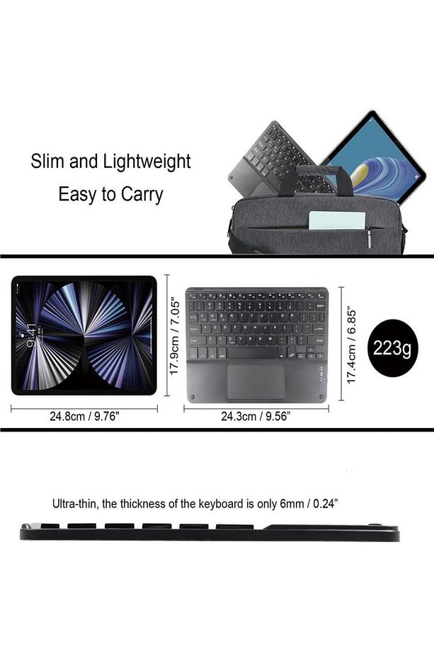 Bluetooth Kablosuz Klavye | Touchpadli, Tüm Tablet ve Telefon Uyumlu, iOS Android Windows Destekli - 4