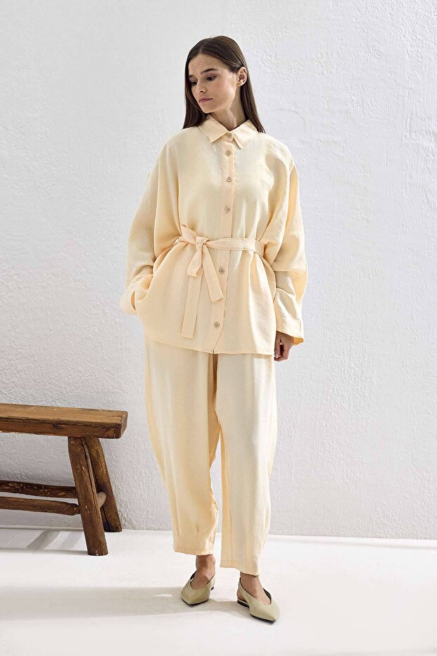 Basic Oversize Krem Pantolon Takım - 3