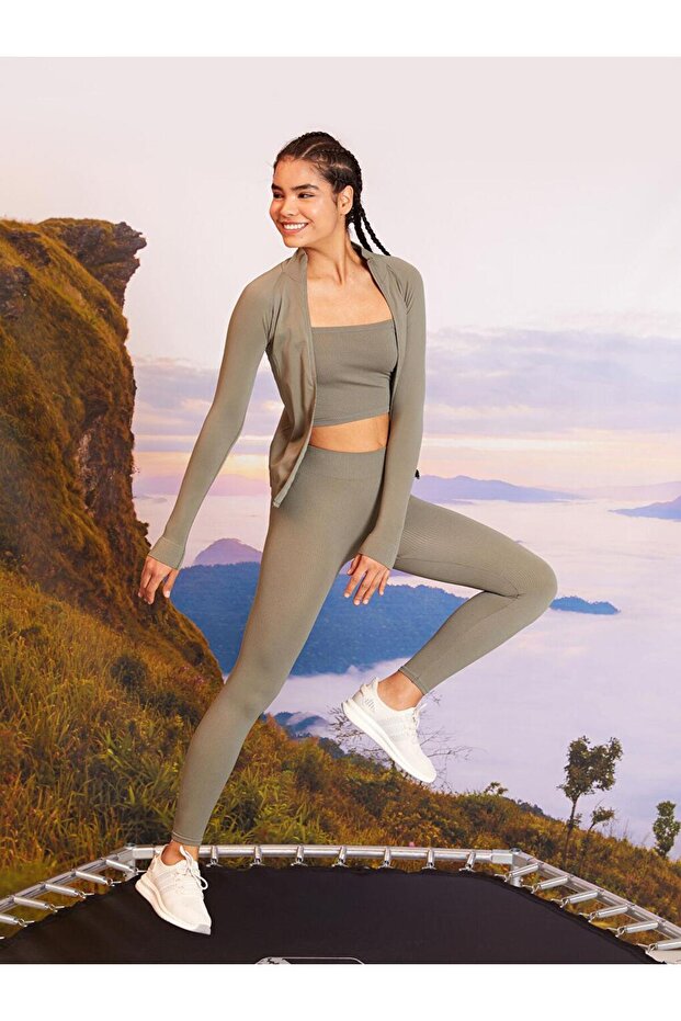 Kadın Beli Lastikli Düz Spor Tayt (S2) - 2