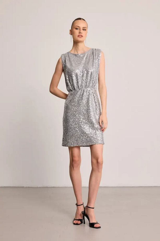 Pul Payet Mini Elbise - Gri - 1