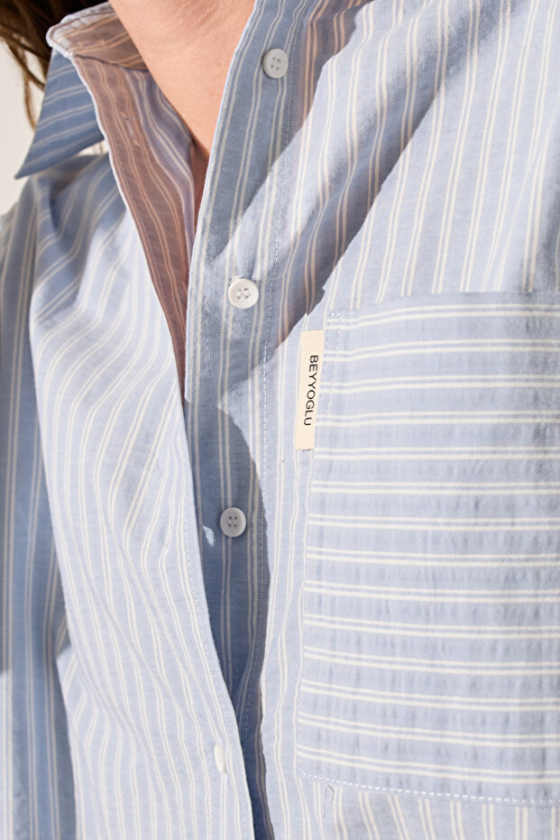 Oversize Çizgili Gömlek - 3