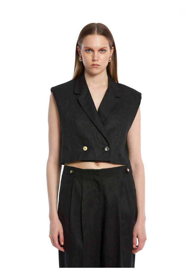 Black Linen Vest