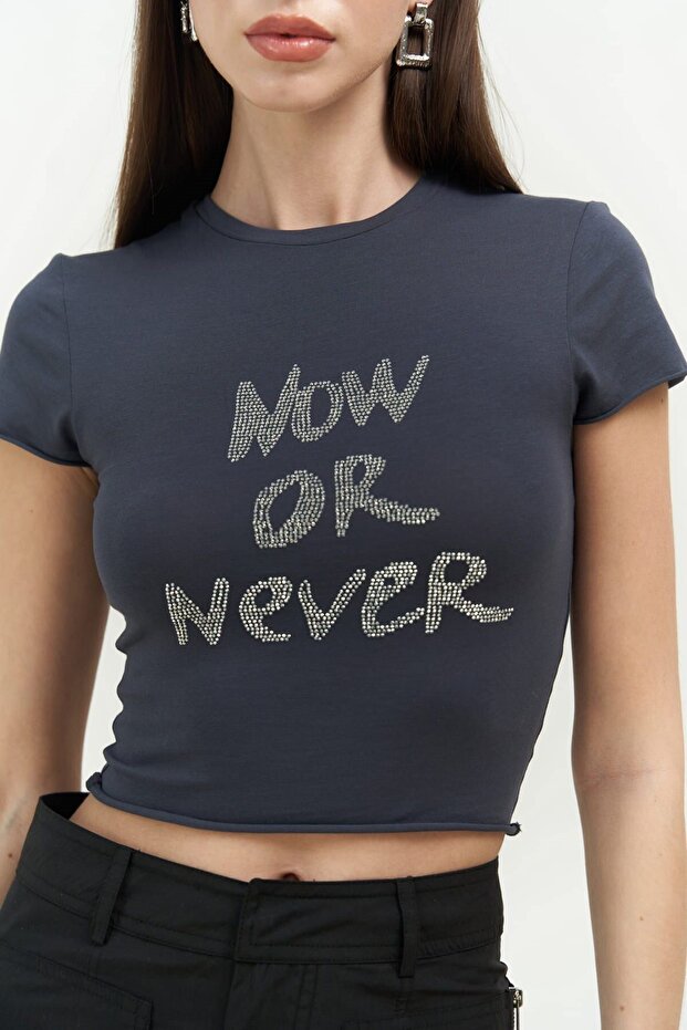 Now Or Never Antrasit Penye Crop - 5