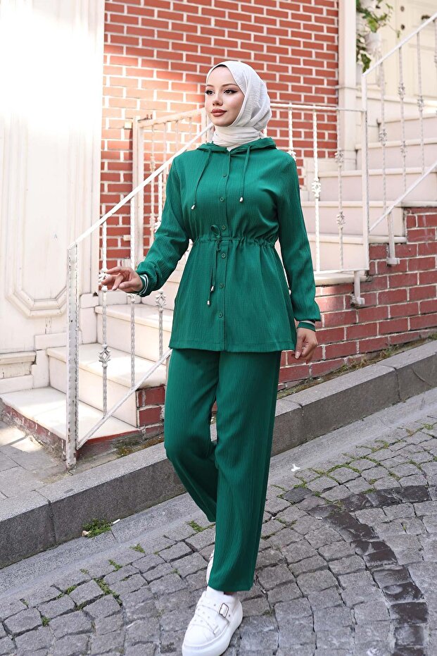 Ribbed Detailed Suit Green