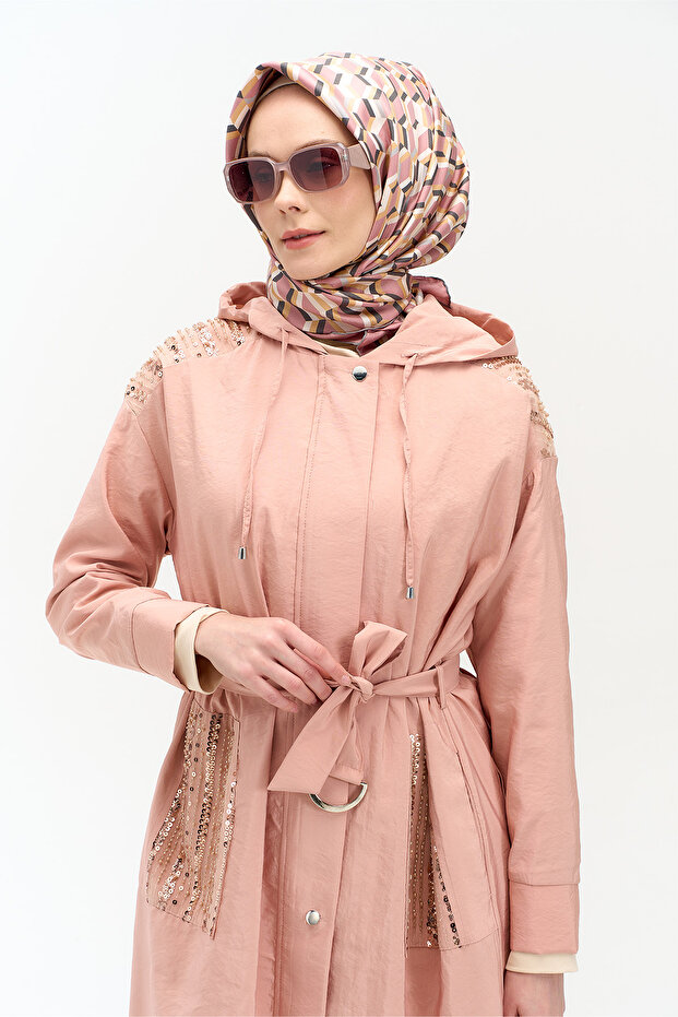 Kapüşonlu Fermuarlı Pardösü - 3