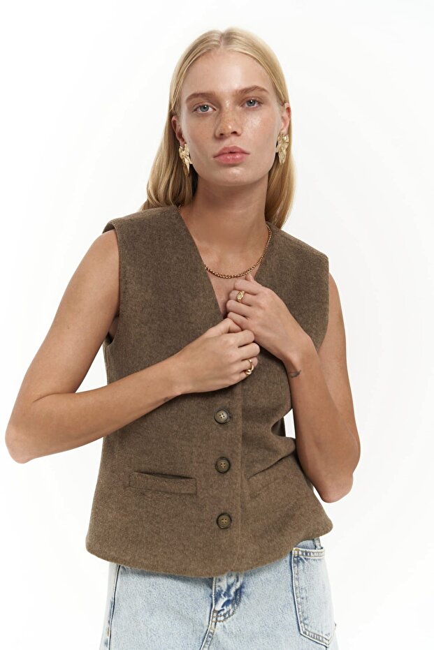 Pace Soft Kahve Kısa Yelek - 5