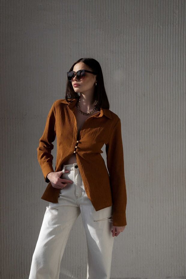 Morrow Wooden Button Detail Tile Shirt