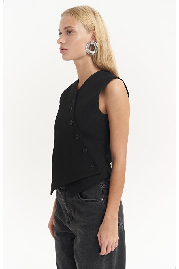 Trappe Siyah Asimetrik Yelek - 5