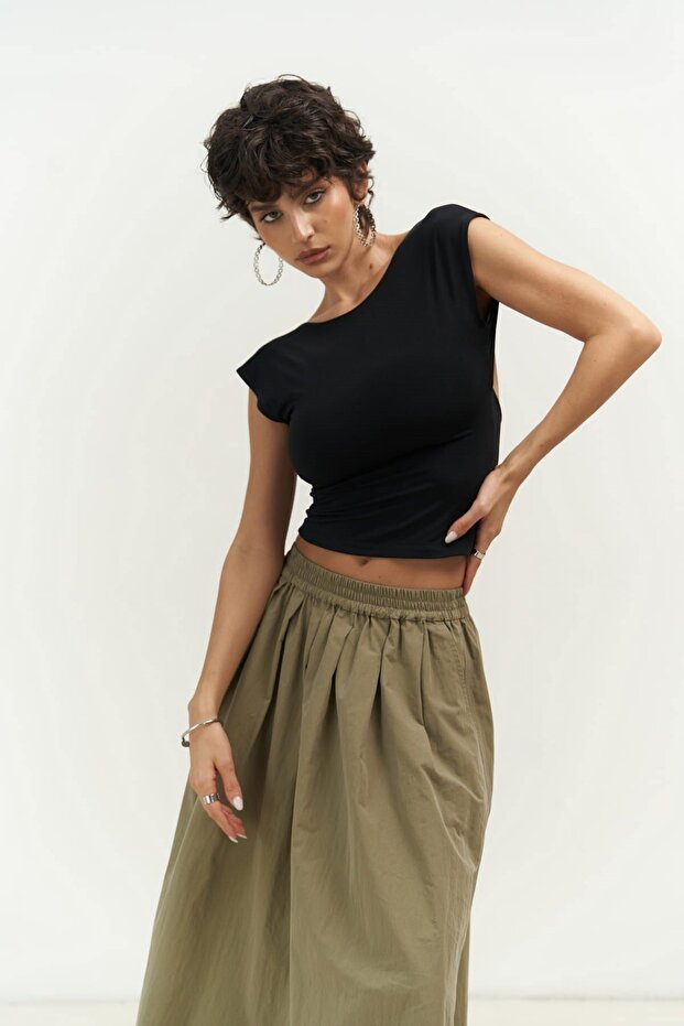 Nives Sırt Dekolteli Siyah Crop - 7